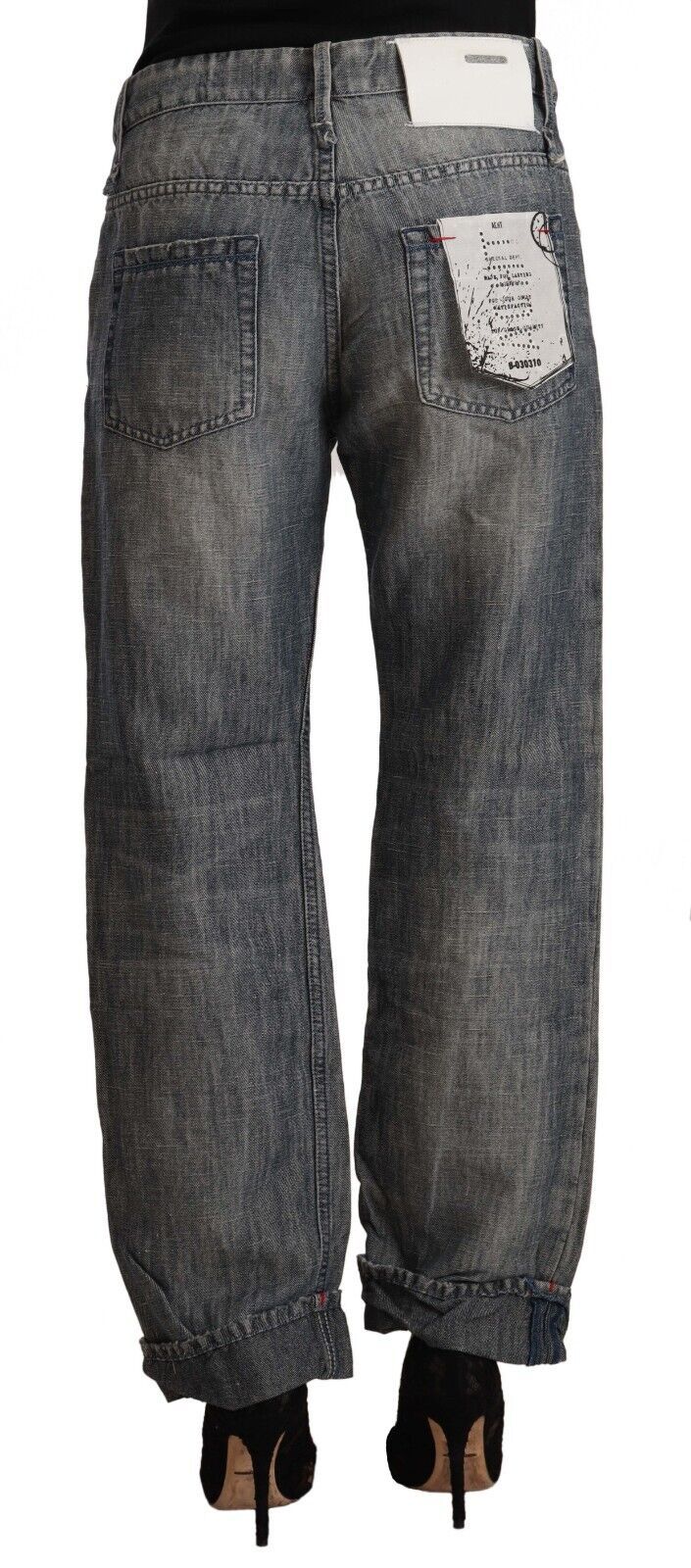 Acht Gray Washed Ramie Straight Denim Folded Hem Jeans Acht