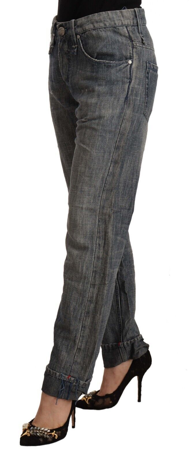 Acht Gray Washed Ramie Straight Denim Folded Hem Jeans Acht