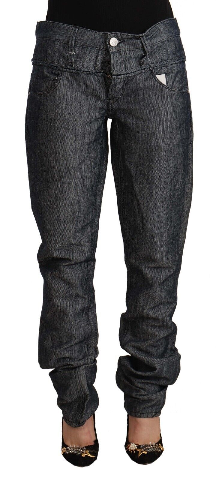 Acht Dark Gray Ramie Mid Wide Waist Straight Denim Jeans Acht