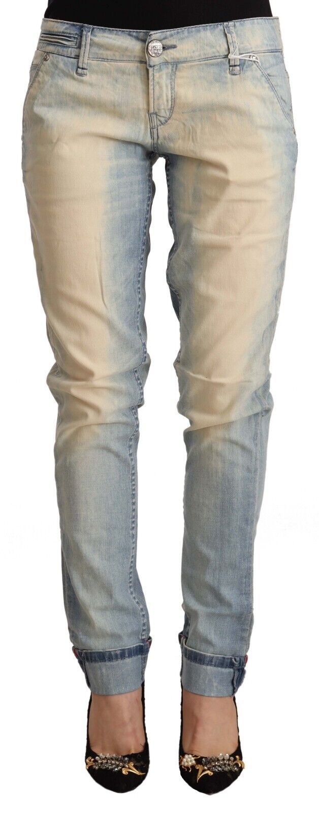 Acht Light Blue Washed Cotton Low Waist Skinny Denim Jeans Acht