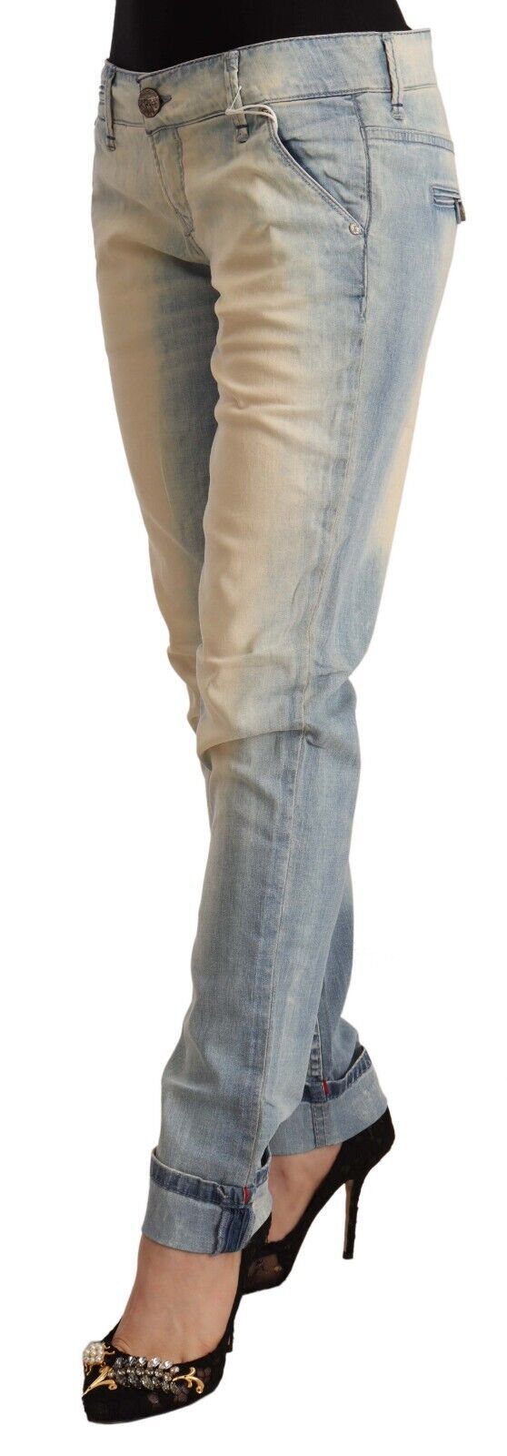 Acht Light Blue Washed Cotton Low Waist Skinny Denim Jeans Acht