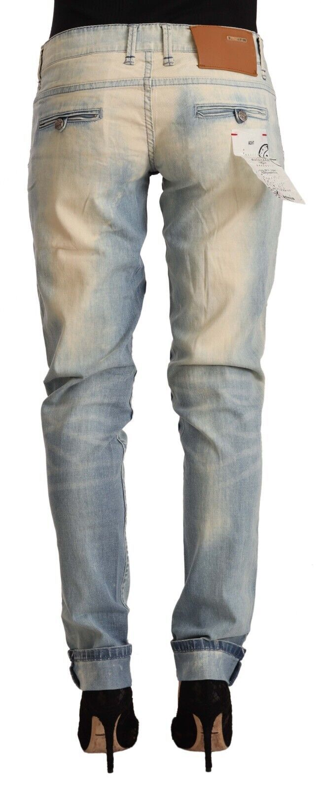 Acht Light Blue Washed Cotton Low Waist Skinny Denim Jeans Acht