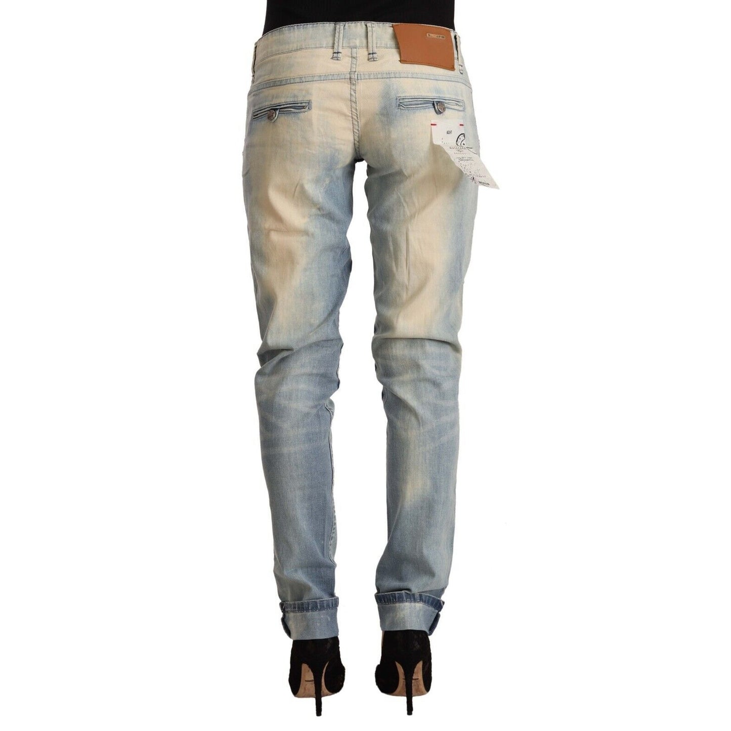 Acht Light Blue Washed Cotton Low Waist Skinny Denim Jeans Acht