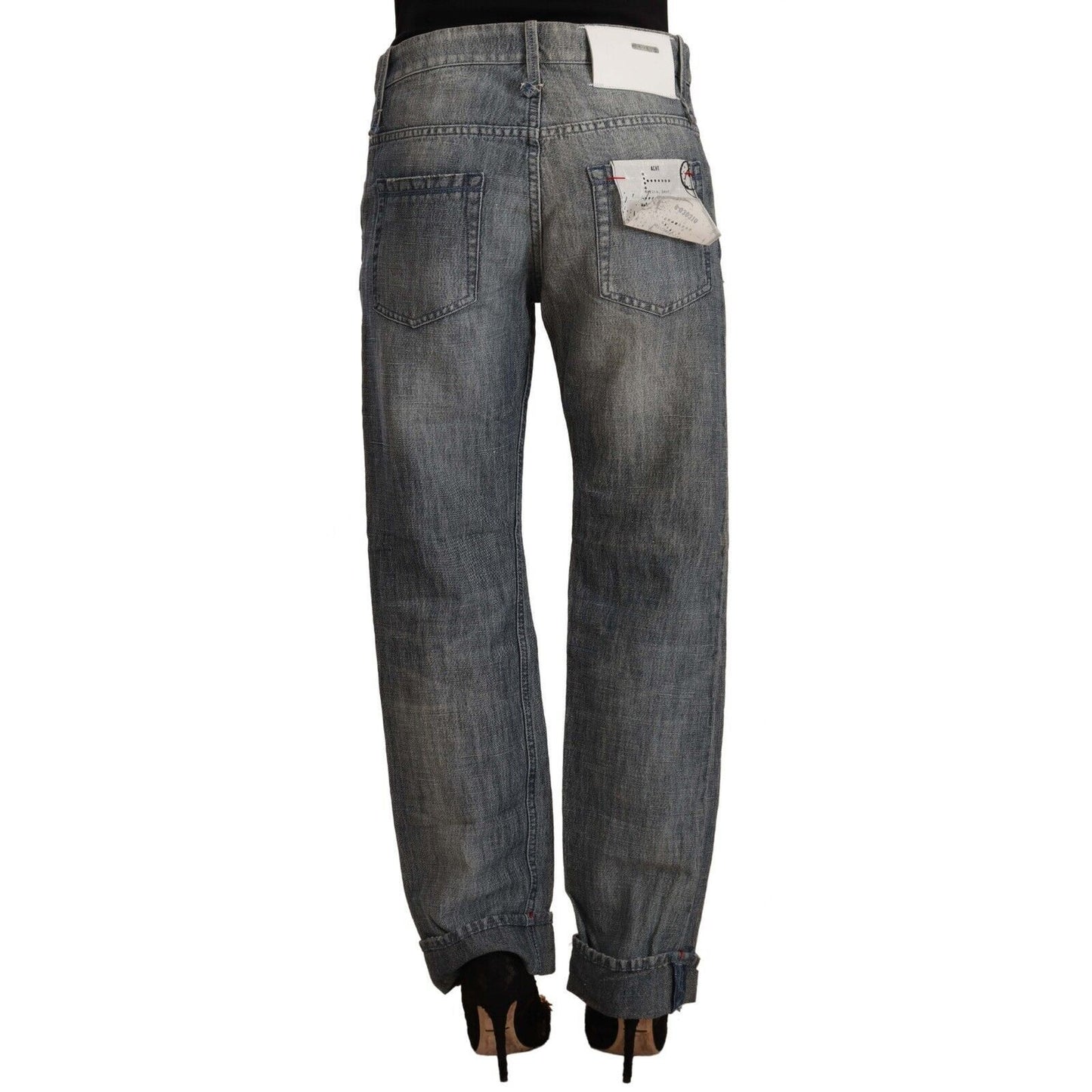 Acht Gray Washed Mid Waist Straight Denim Folded Hem Jeans Acht