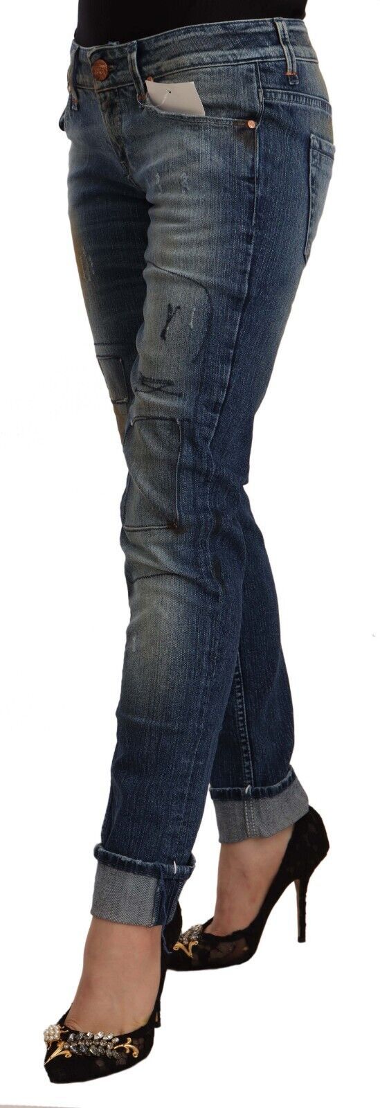 Acht Blue Washed Low Waist Folded Hem Slim Fit Jeans Acht