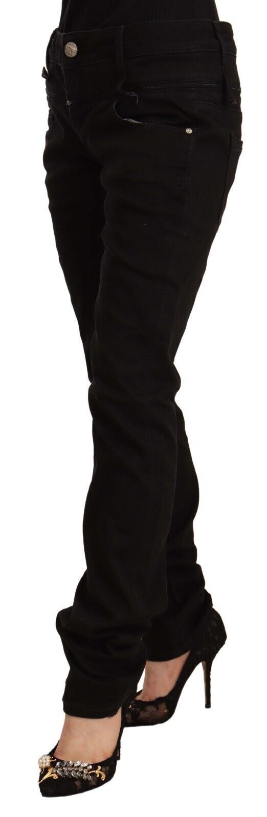 Acht Black Low Waist Cotton Stretch Denim Skinny Jeans Acht