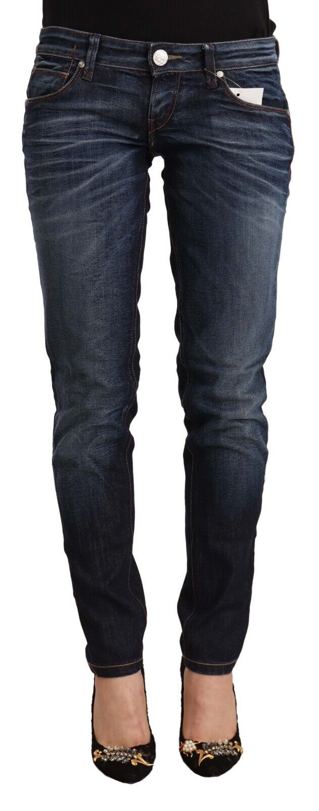 Acht Blue Washed Cotton Low Waist Skinny Denim Jeans Acht