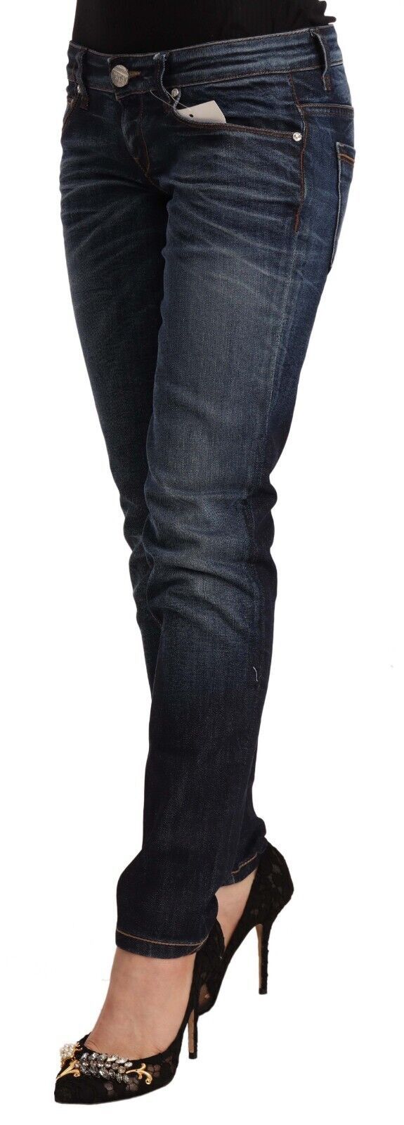 Acht Blue Washed Cotton Low Waist Skinny Denim Jeans Acht