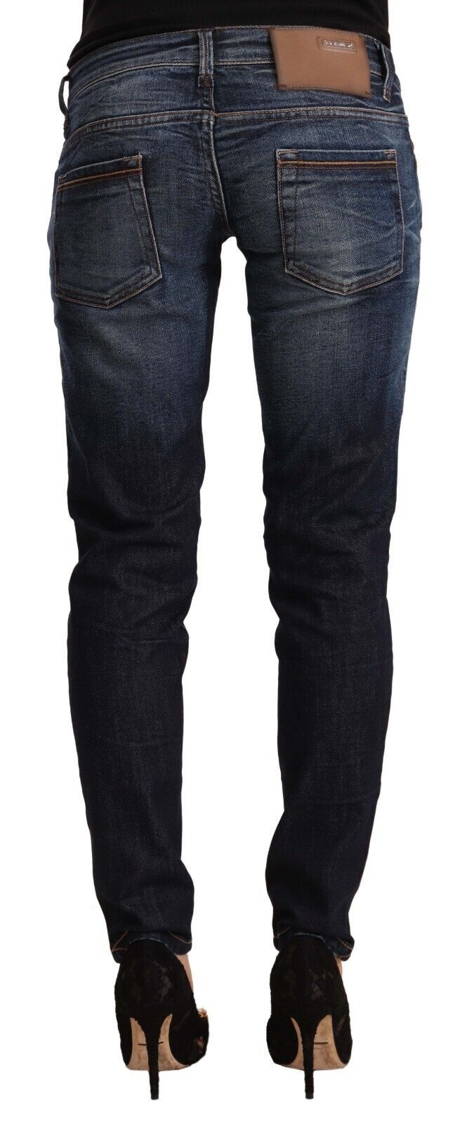 Acht Blue Washed Cotton Low Waist Skinny Denim Jeans Acht