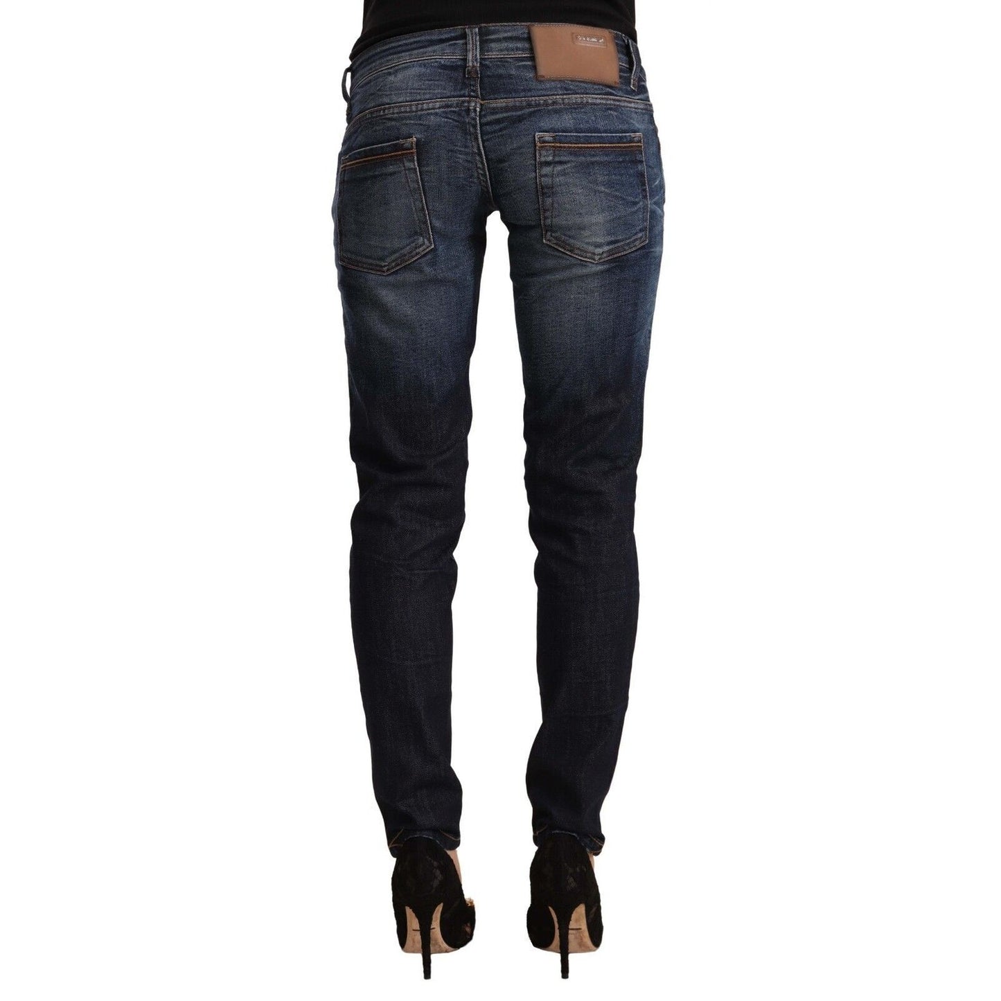 Acht Blue Washed Cotton Low Waist Skinny Denim Jeans Acht