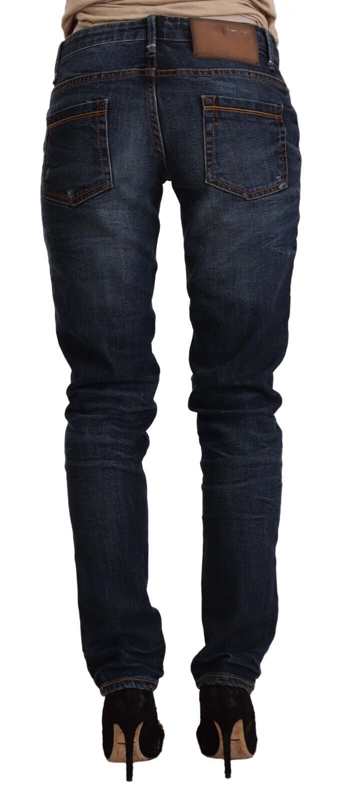 Acht Blue Washed Cotton Low Waist Skinny Denim Jeans Acht