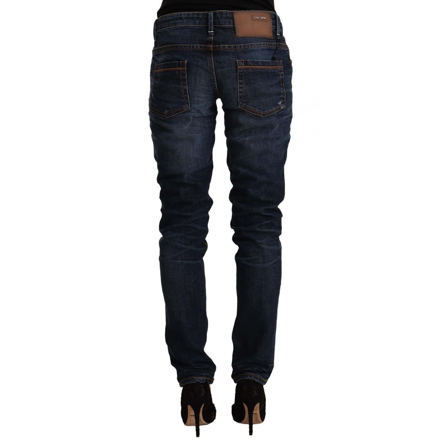 Acht Blue Washed Cotton Mid Waist Skinny Denim Jeans Acht