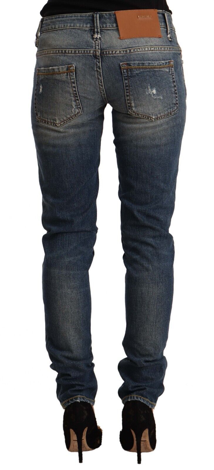 Acht Blue Washed Cotton Mid Waist Skinny Denim Jeans Acht