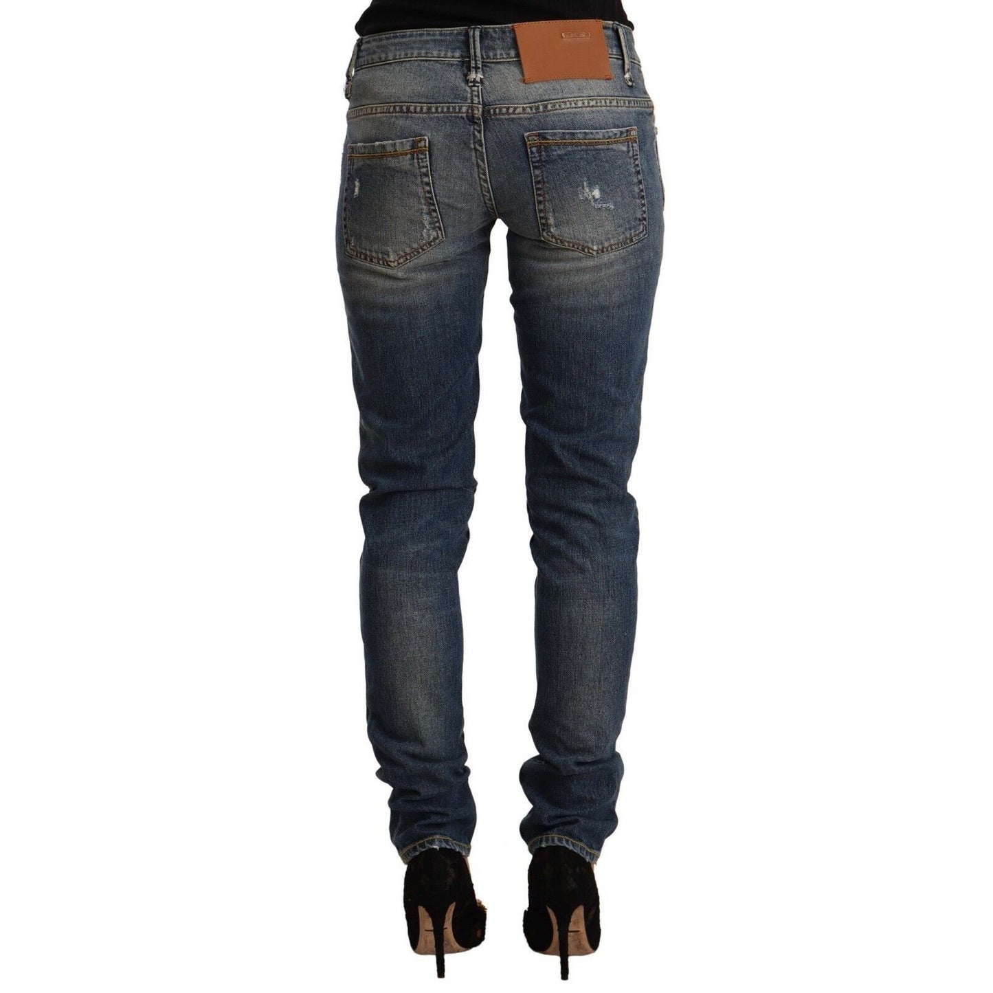 Acht Blue Washed Cotton Mid Waist Skinny Denim Jeans Acht