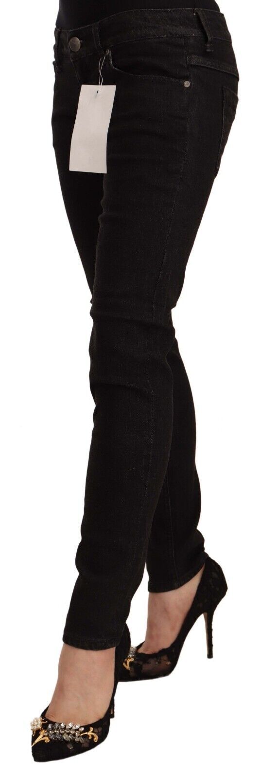 Acht Black Cotton Low Waist Skinny Denim Jeans Acht
