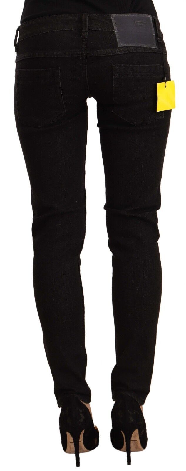 Acht Black Cotton Low Waist Skinny Denim Jeans Acht