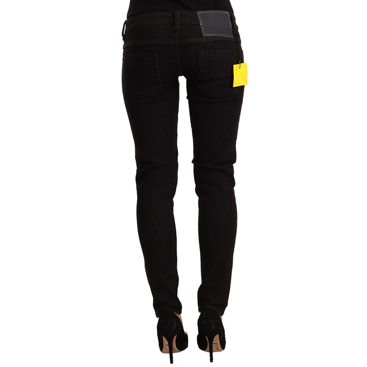 Acht Black Cotton Low Waist Skinny Denim Jeans Acht