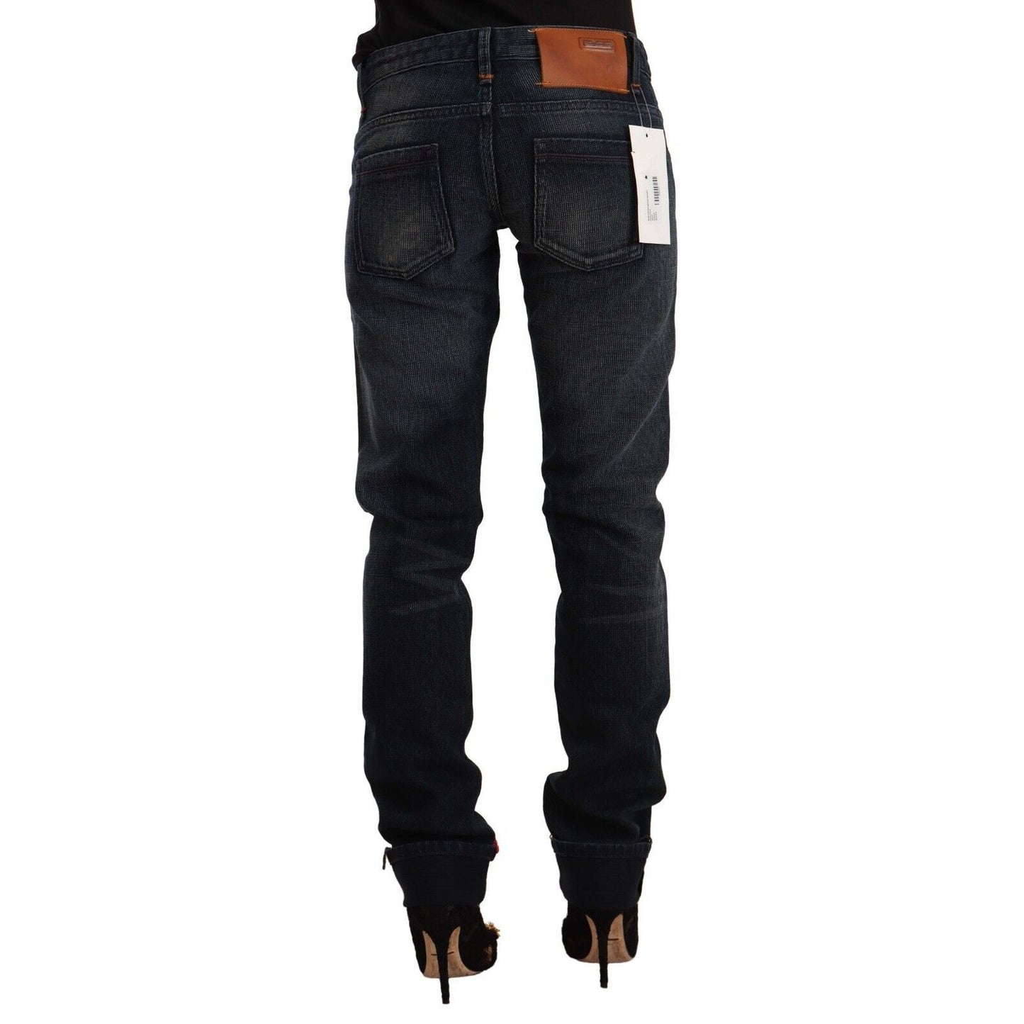 Acht Black Washed Cotton Skinny Denim Low Waist Jeans Acht