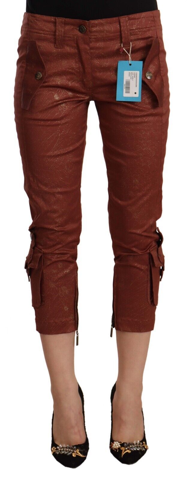Just Cavalli Brown Lurex Mid Waist Cotton Cropped Capri Pants Just Cavalli