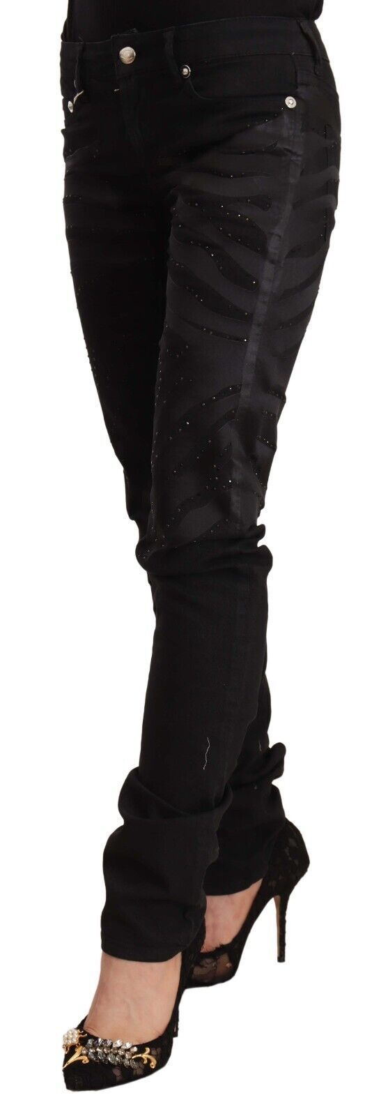 Just Cavalli Black Mid Waist Embellished Skinny Jeans Just Cavalli
