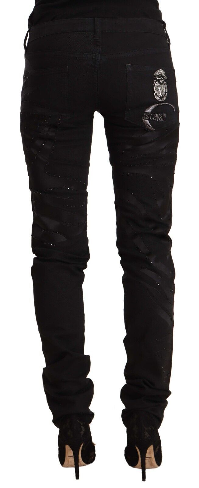 Just Cavalli Black Mid Waist Embellished Skinny Jeans Just Cavalli