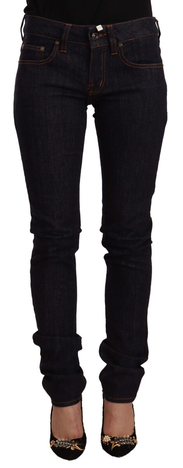 GF Ferre Black Mid Waist Cotton Denim Skinny Jeans GF Ferre