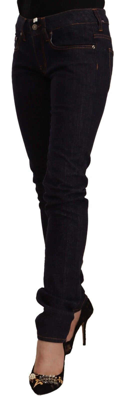 GF Ferre Black Mid Waist Cotton Denim Skinny Jeans GF Ferre