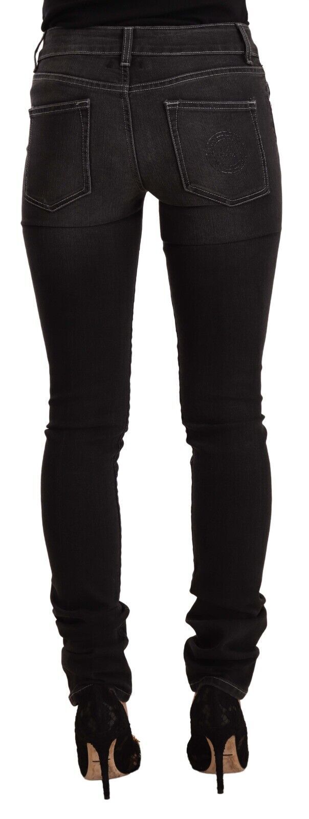 GF Ferre Black Washed Mid Waist Cotton Denim Skinny Jeans GF Ferre
