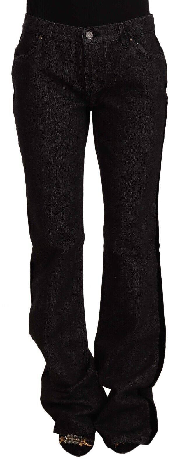 GF Ferre Black Mid Waist Cotton Denim Straight Boot Cut Jeans GF Ferre