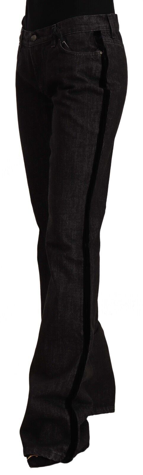 GF Ferre Black Mid Waist Cotton Denim Straight Boot Cut Jeans GF Ferre