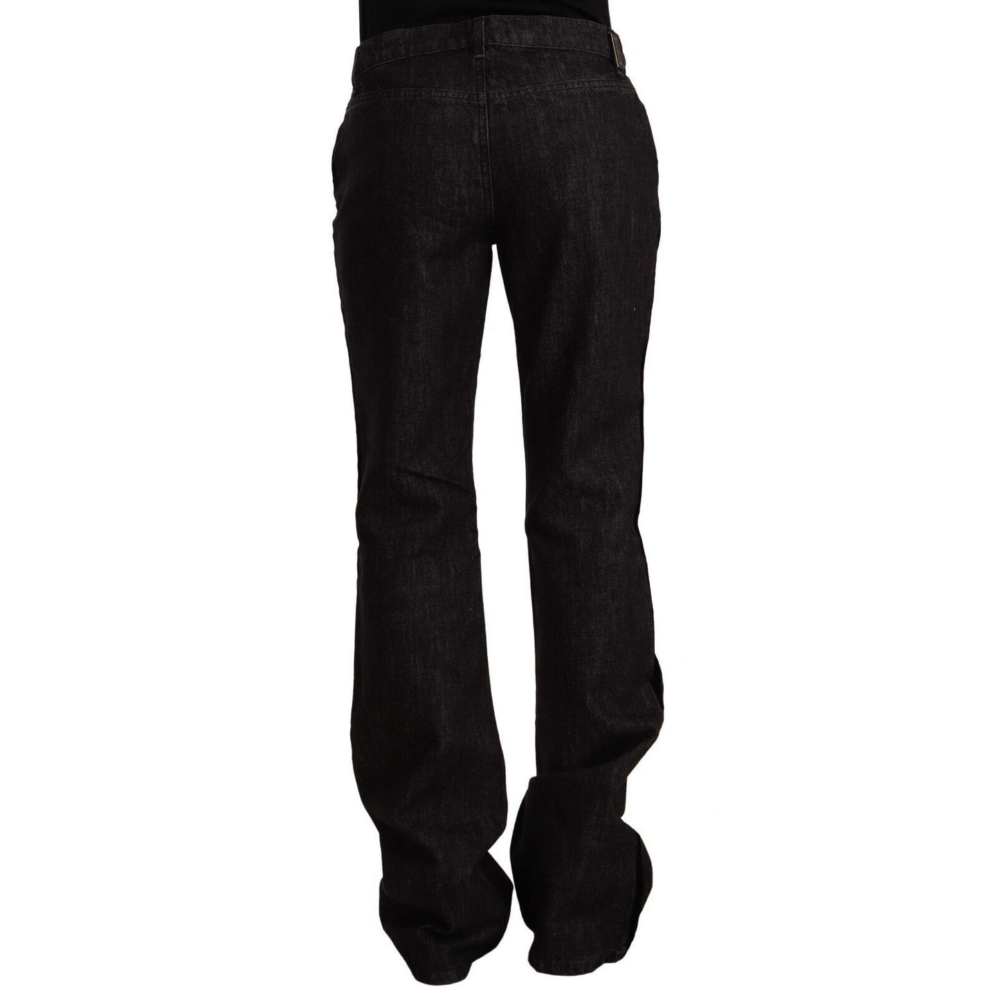 GF Ferre Black Mid Waist Cotton Denim Straight Boot Cut Jeans GF Ferre