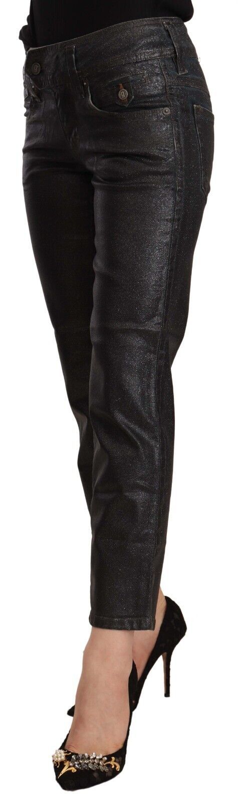 John Galliano Black Glittered Mid Waist Cotton Cropped Pants John Galliano