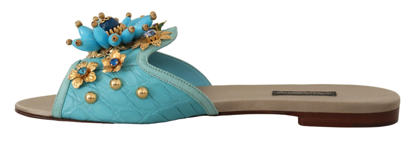 Dolce & Gabbana Blue Crystal Exotic Leather Blue Crystal Sandals Dolce & Gabbana