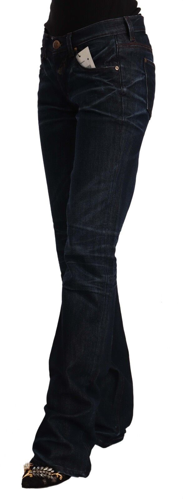 Ermanno Scervino Dark Blue Mid Waist Cotton Denim Straight Jeans Ermanno Scervino
