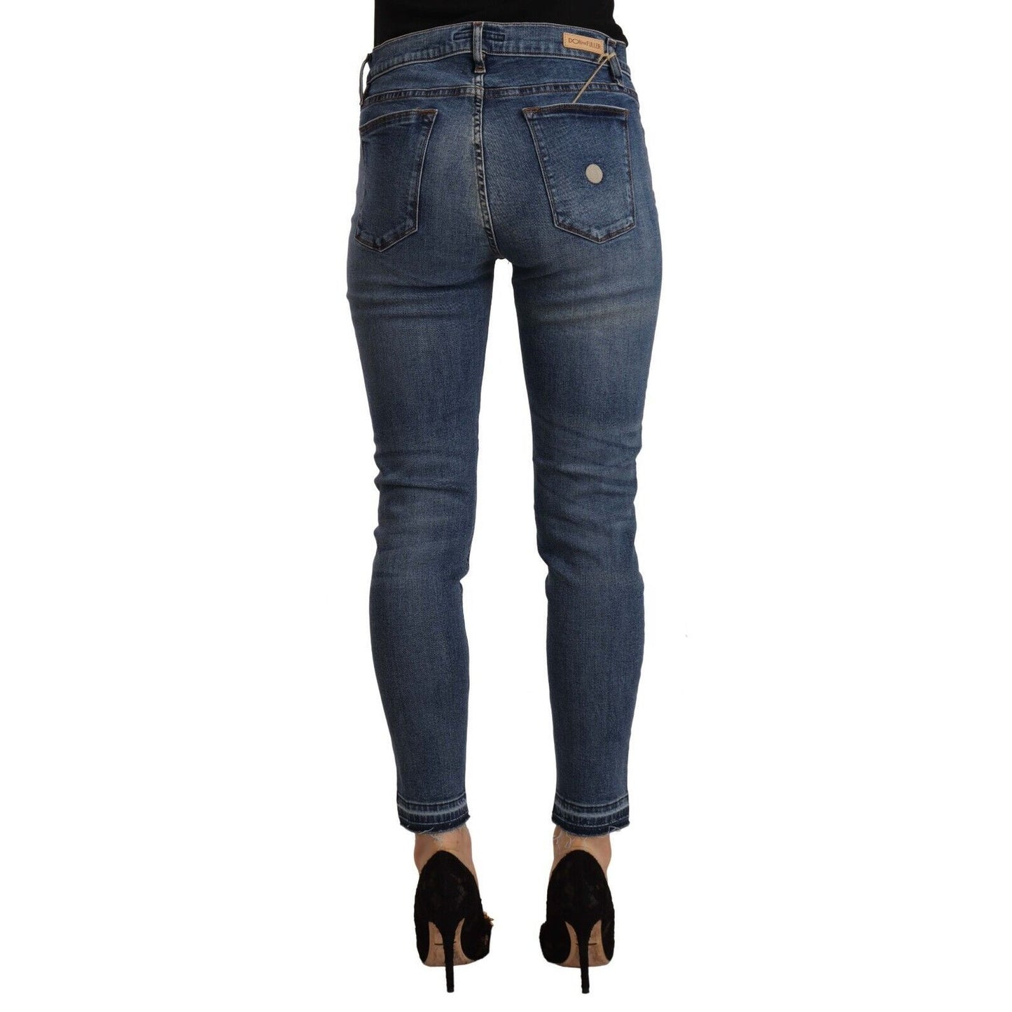 Don The Fuller Blue Mid Waist Cotton Denim Slim Fit Cropped Jeans