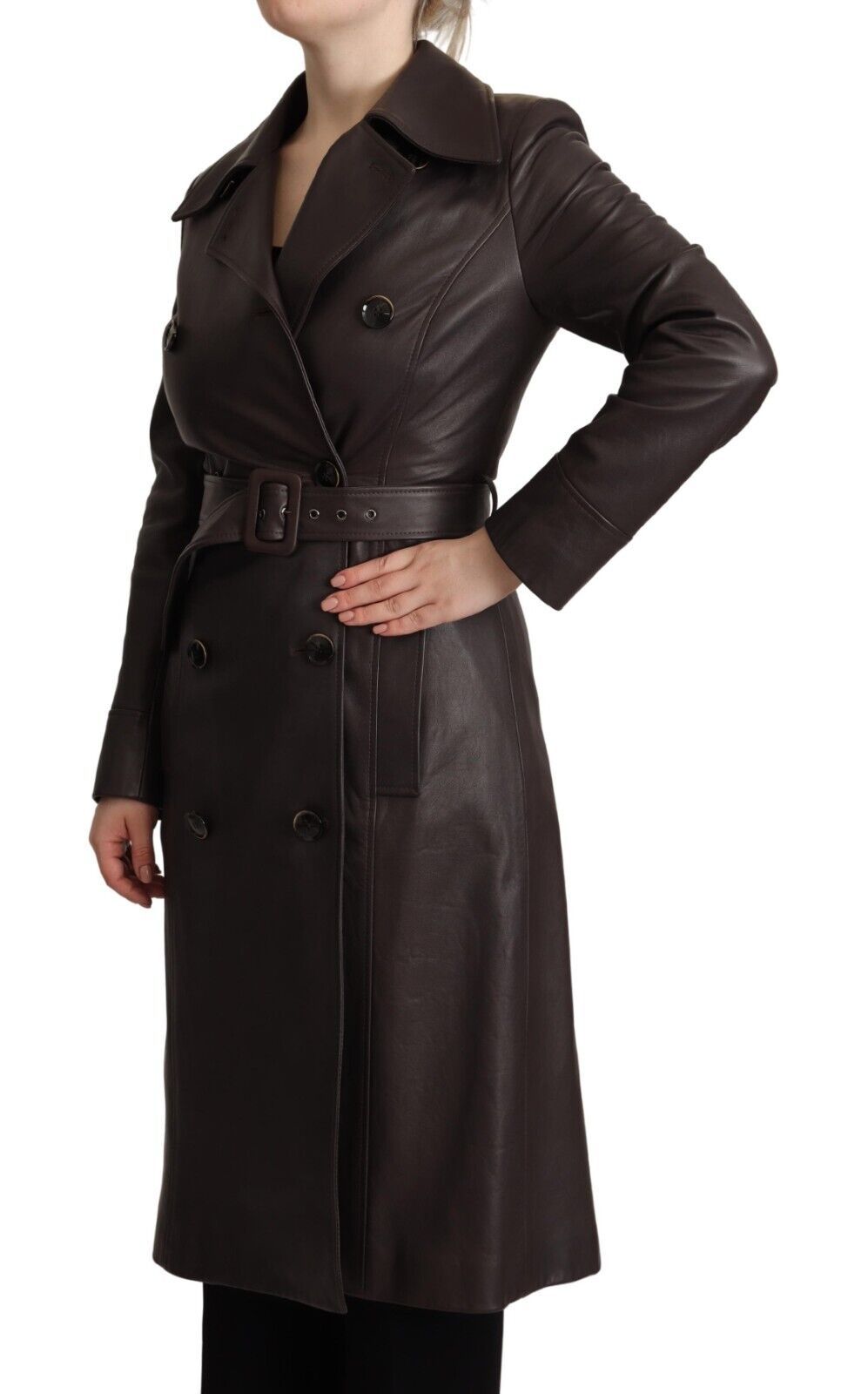 Dolce & Gabbana Dark Brown Leather Long Sleeves Belted Jacket Dolce & Gabbana