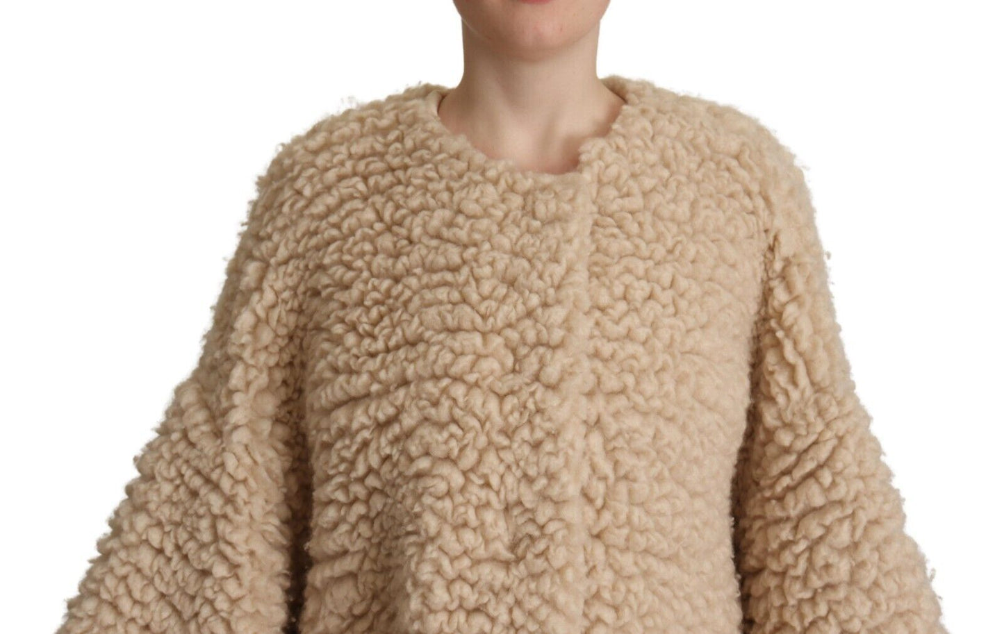 Dolce & Gabbana Beige Cashmere Wool Faux Fur Coat Jacket Dolce & Gabbana