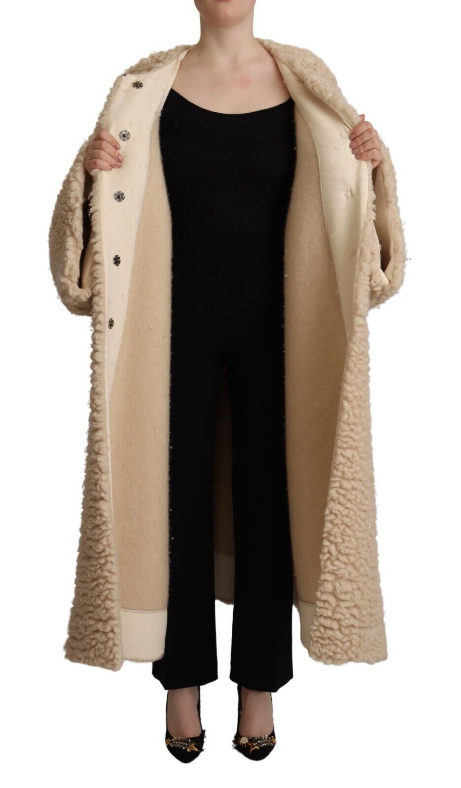 Dolce & Gabbana Beige Cashmere Wool Faux Fur Coat Jacket Dolce & Gabbana