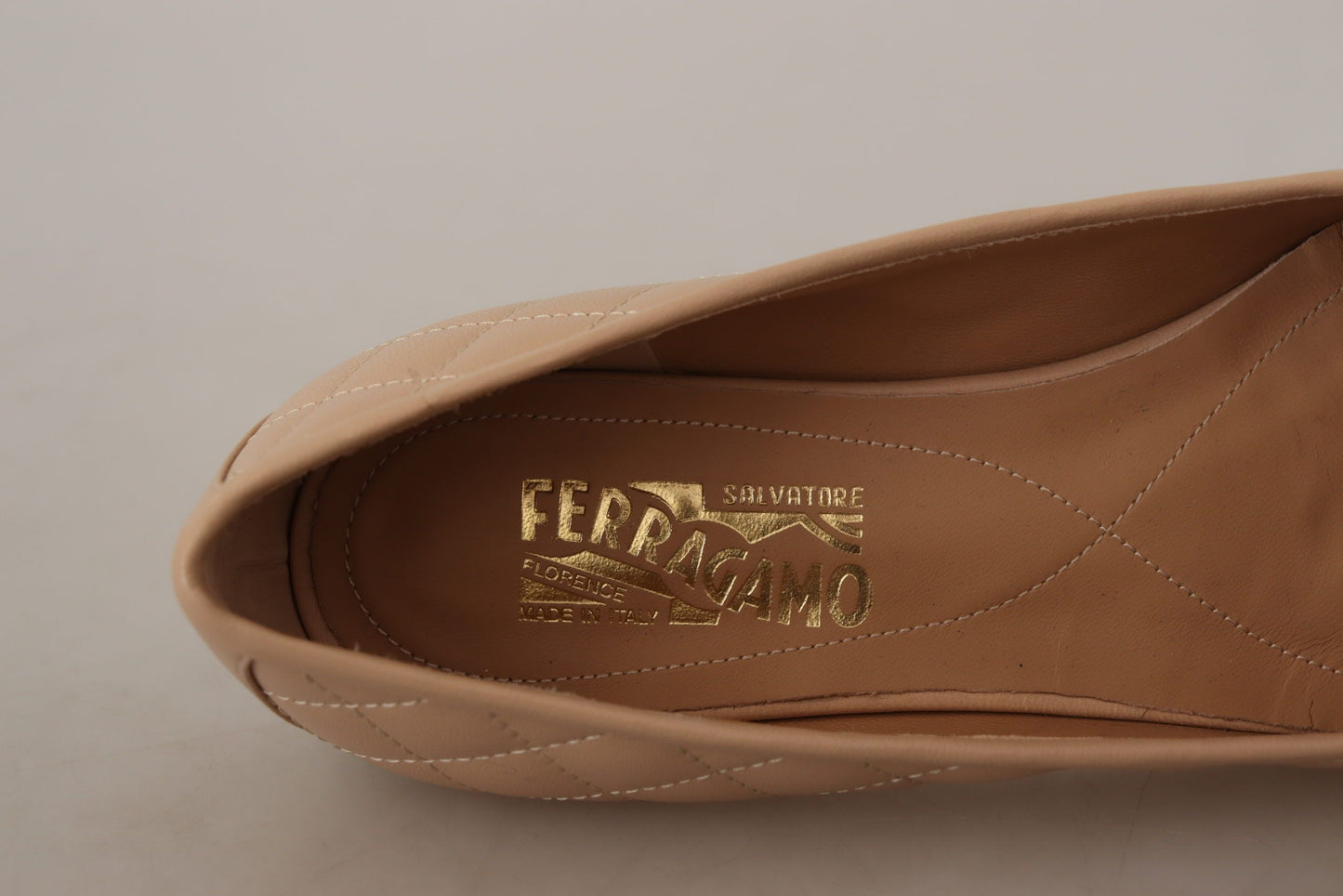 Salvatore Ferragamo Beige and Black Nappa Leather Ballet Flat Shoes Salvatore Ferragamo