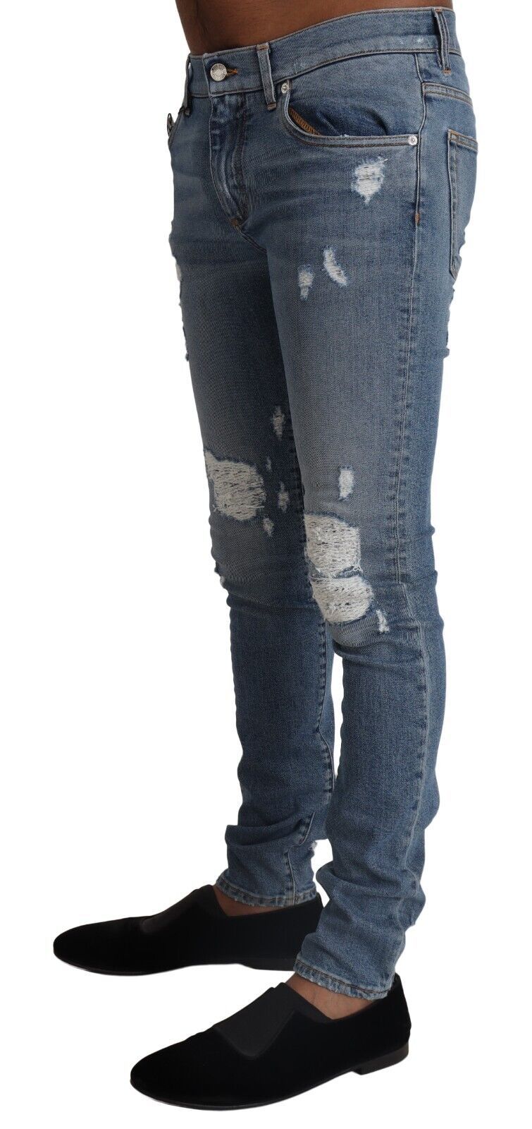 Dolce & Gabbana Light Blue Tattered Cotton Denim Skinny Jeans Dolce & Gabbana