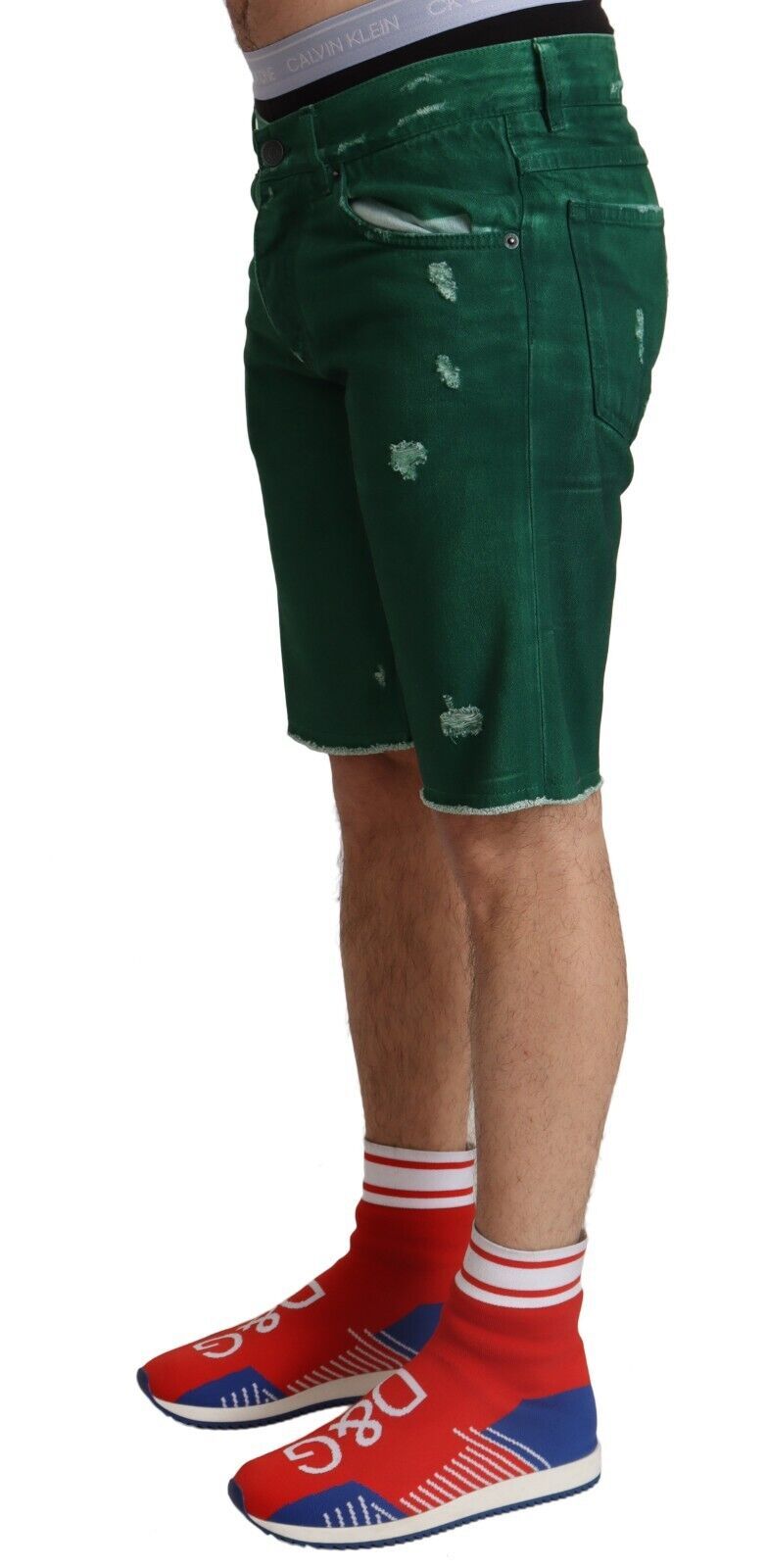 Dolce & Gabbana Green Tattered Cotton Men Denim Bermuda Shorts Dolce & Gabbana