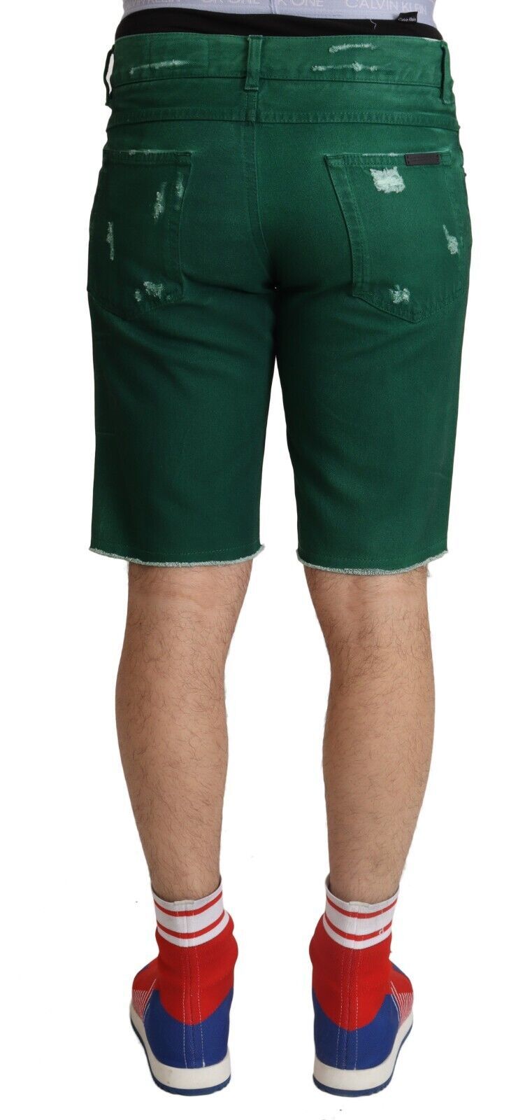 Dolce & Gabbana Green Tattered Cotton Men Denim Bermuda Shorts Dolce & Gabbana