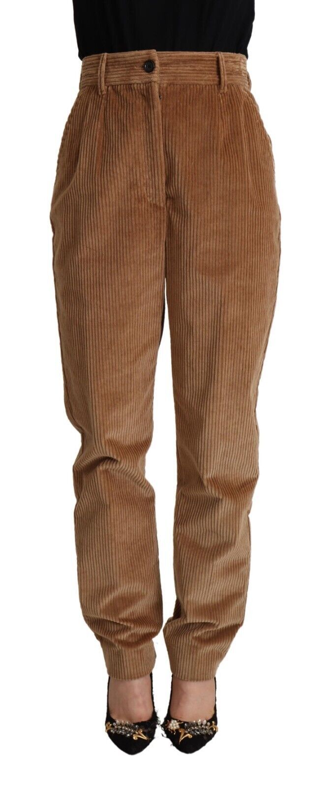 Dolce & Gabbana Brown Cotton Corduroy High Waist Skinny Pants Dolce & Gabbana