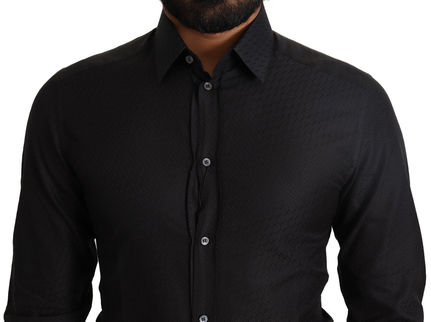 Dolce & Gabbana Black GOLD Cotton Slim Dress Formal Shirt Dolce & Gabbana