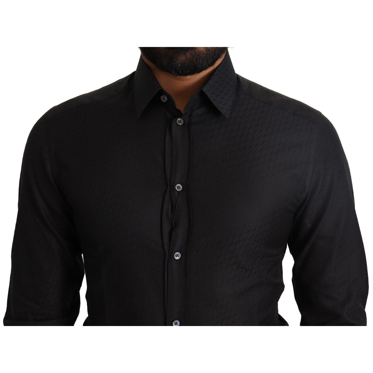 Dolce & Gabbana Black GOLD Cotton Slim Dress Formal Shirt