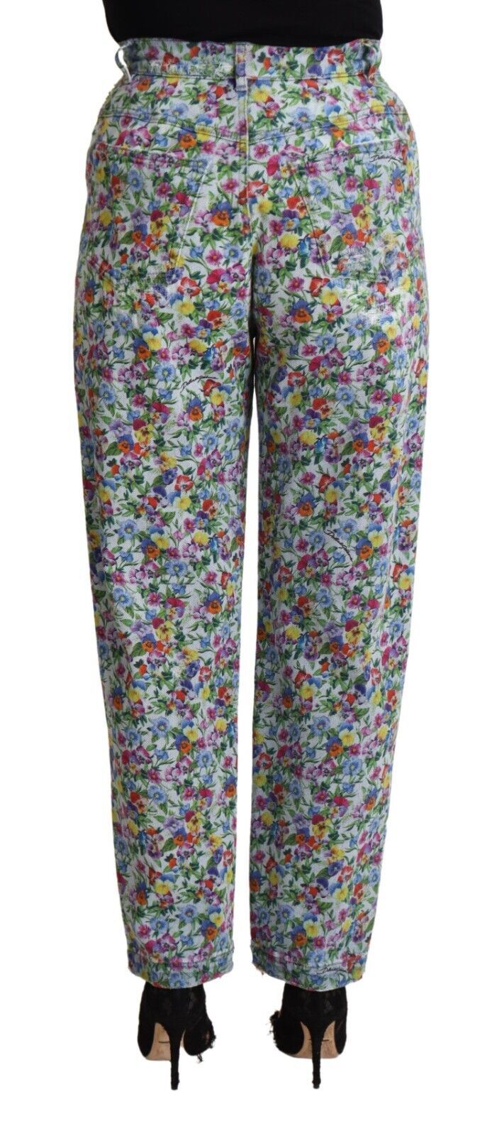 Dolce & Gabbana Blue Floral Print High Waist Denim Tapered Jeans Dolce & Gabbana