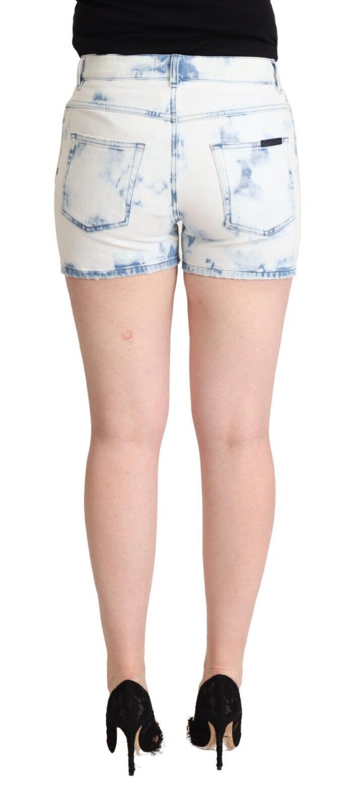 Dolce & Gabbana White Blue Dye Cotton Mid Waist Denim Shorts Dolce & Gabbana