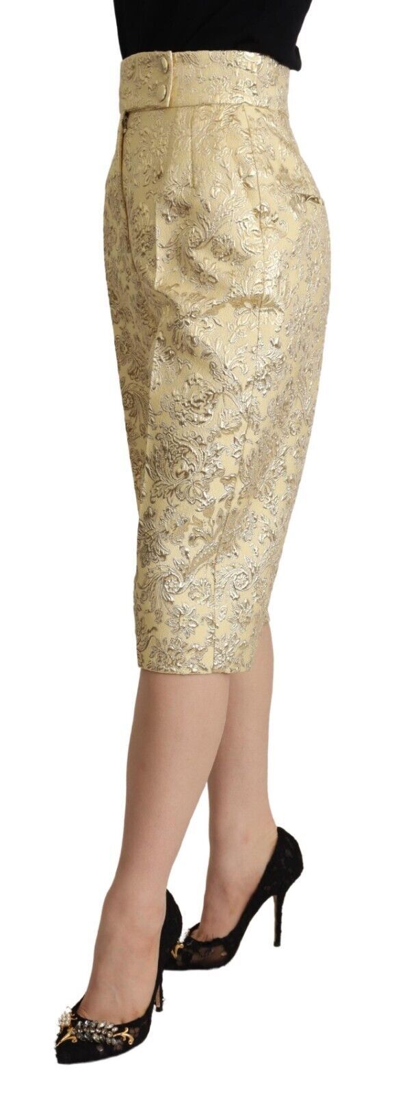 Dolce & Gabbana Beige Floral Brocade High Waist Trouser Cropped Pants Dolce & Gabbana