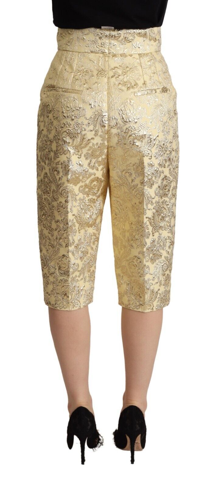 Dolce & Gabbana Beige Floral Brocade High Waist Trouser Cropped Pants Dolce & Gabbana