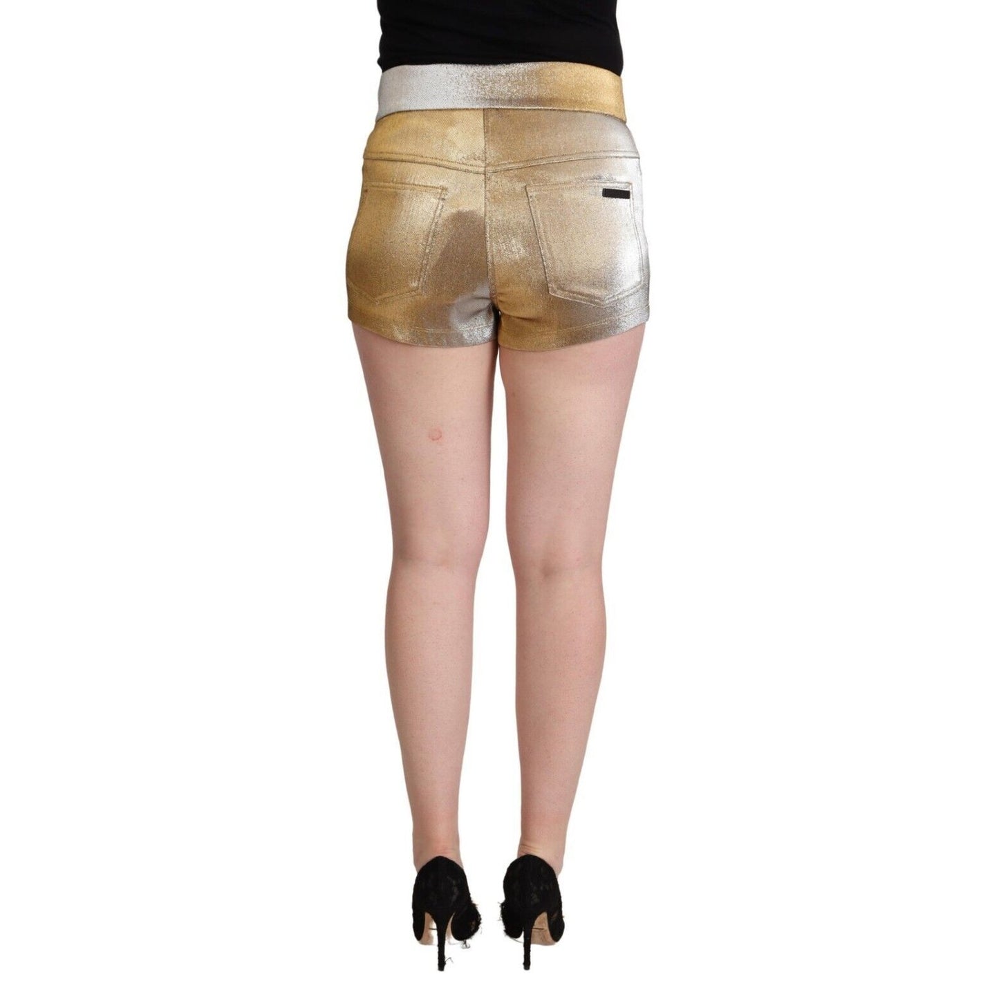 Dolce & Gabbana Metallic Gold Cotton Mid Waist Hot Pants Shorts